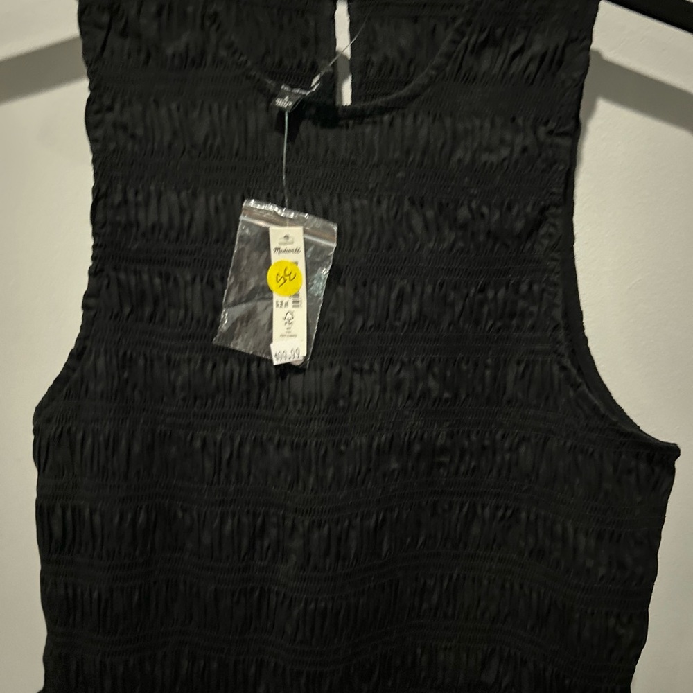 Madewell The Melody Bubble Hem Smocked Midi Dress Black Size L NWT $148 NT311 - Picture 2 of 6